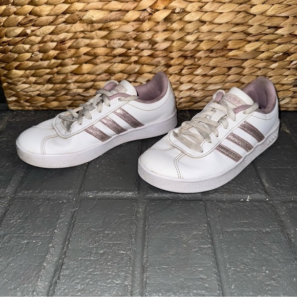 Adidas Neo VI Court K White With Purple Accents Size 1 Kids Girls - Picture 3 of 6